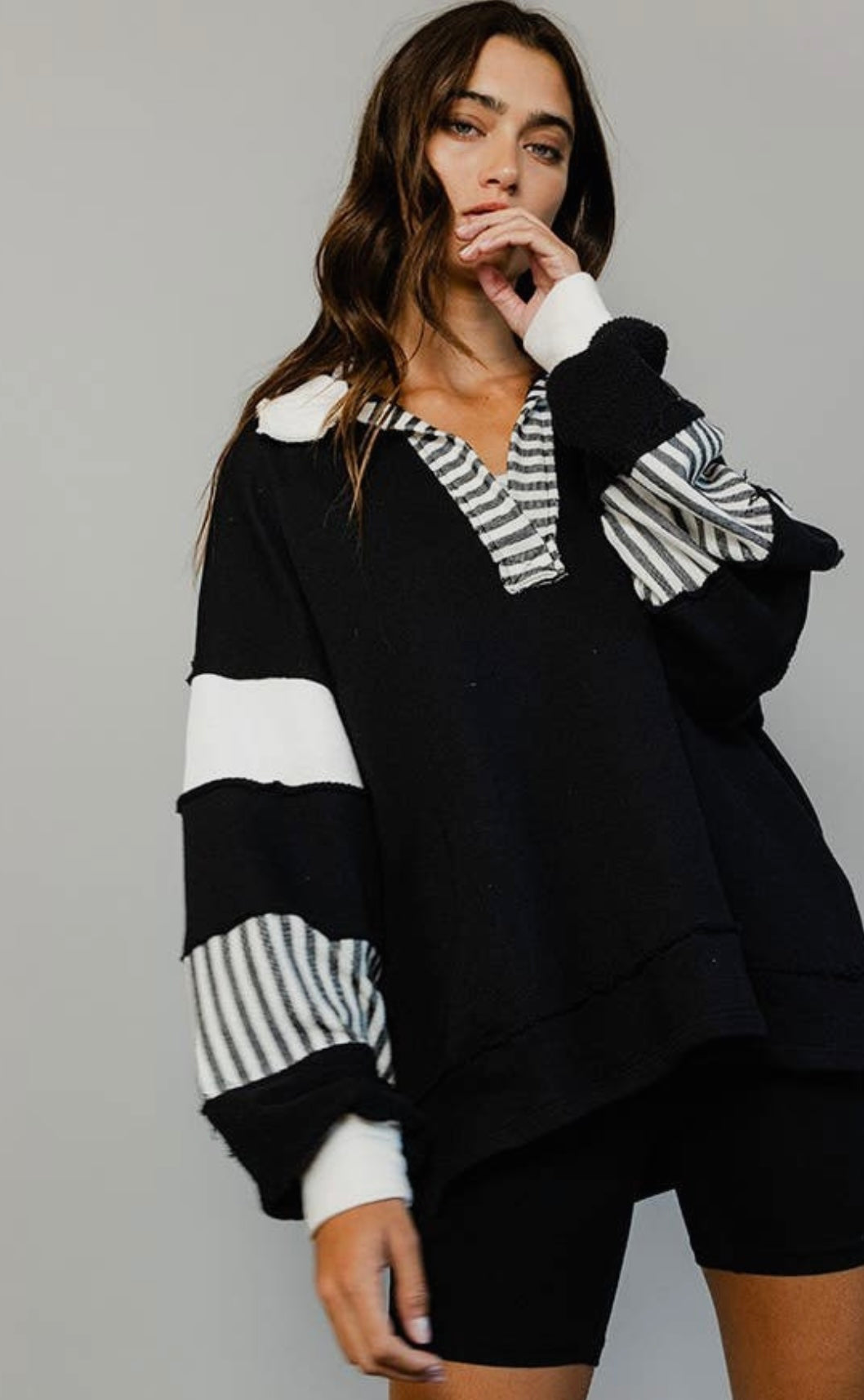 French Terry Pullover- Black/White