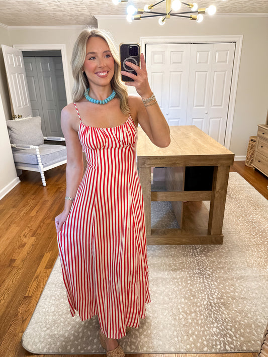 Nisha Stripe Maxi Dress- Red