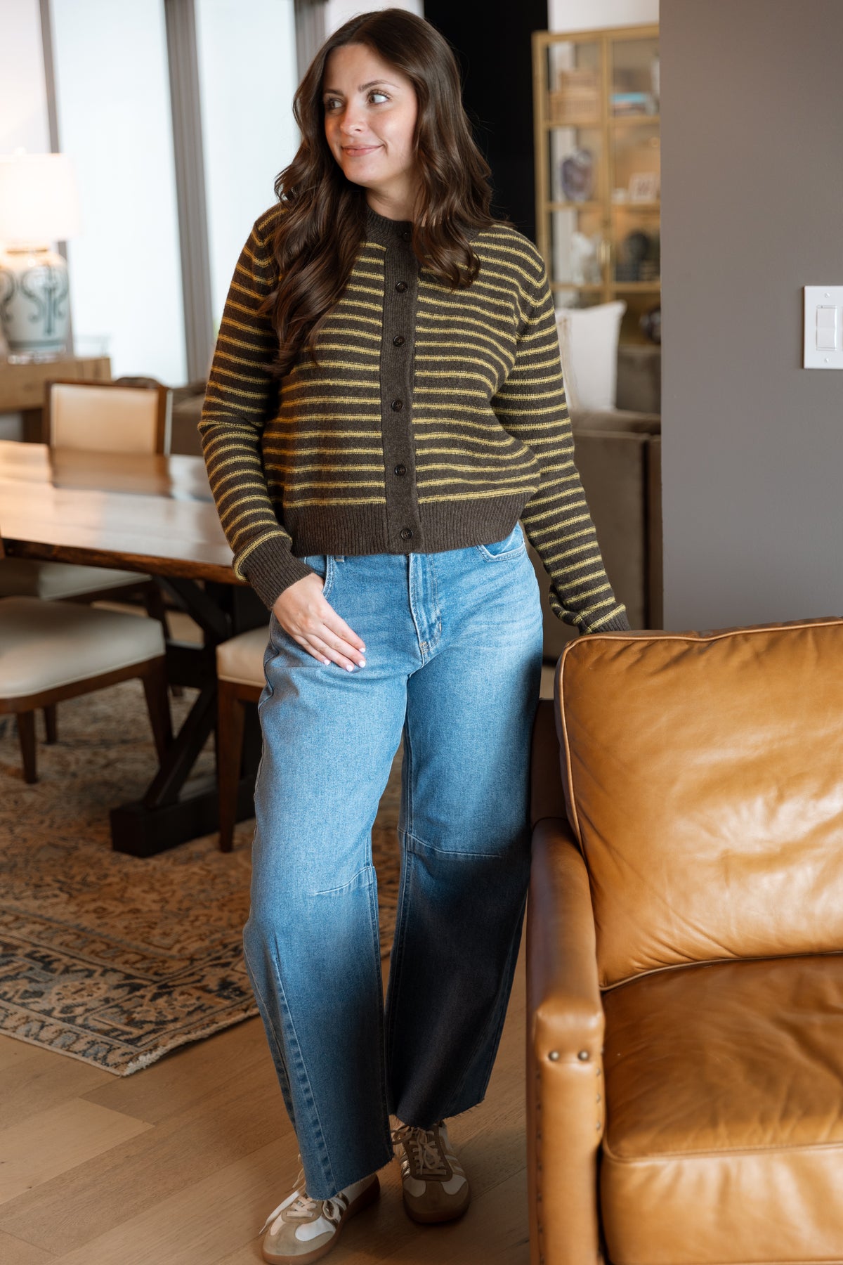 Celine Stripe Cardigan- Chestnut