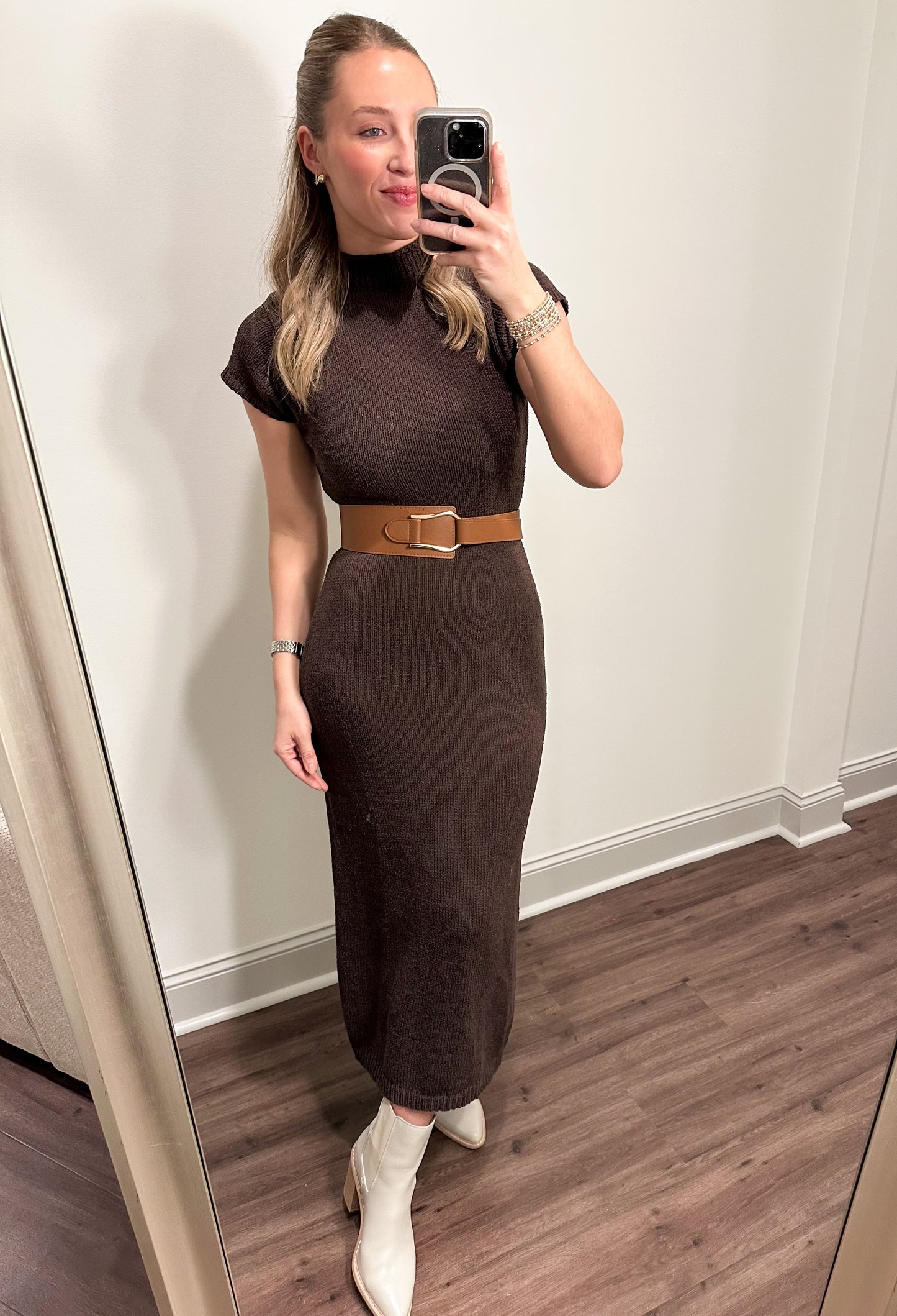 Grayson Sweater Midi Dress- Brown