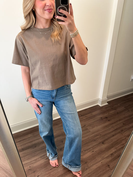 Linen Knit Tee- Olive