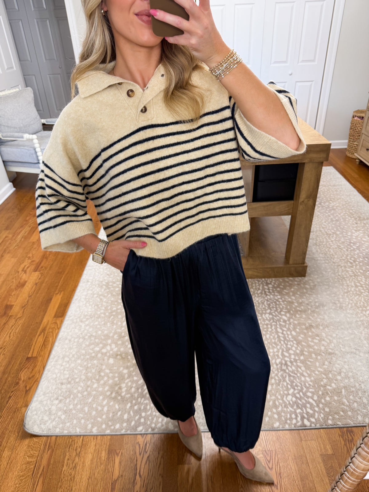 Silky Balloon Leg Pants- Navy