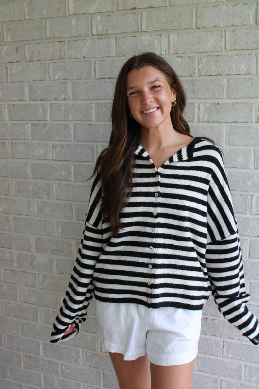 Striped Cardigan- Black/White