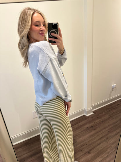 Bailey Striped Wide Leg Pants- Sage