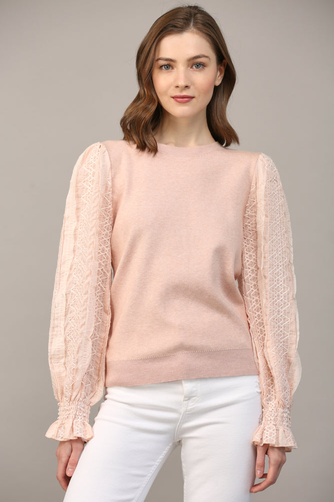 Amber Contrast Sweater- Blush