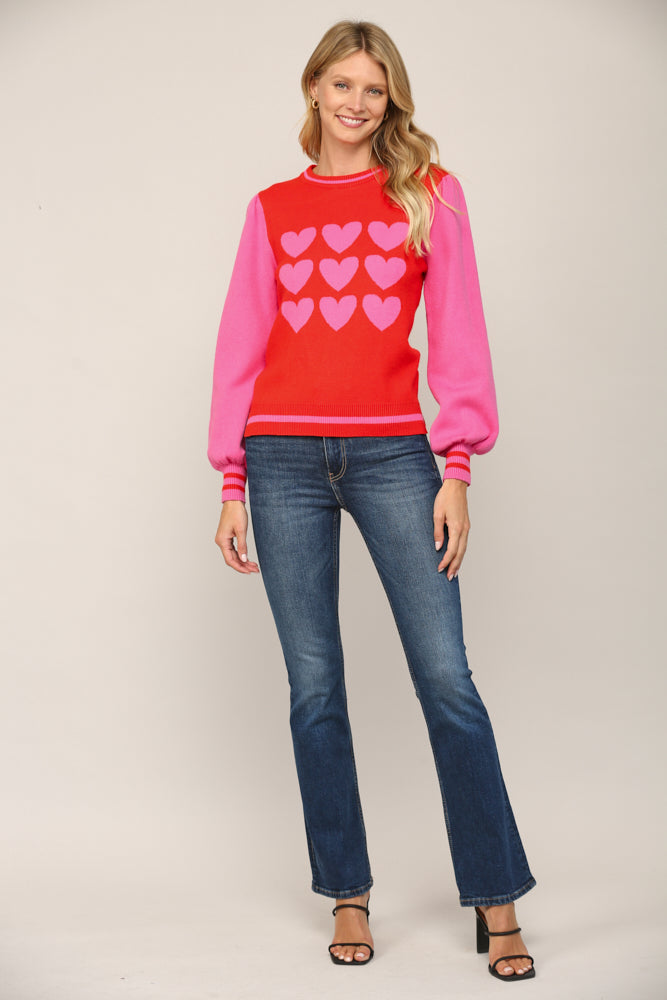 Heart Pattern Sweater- Red/Pink