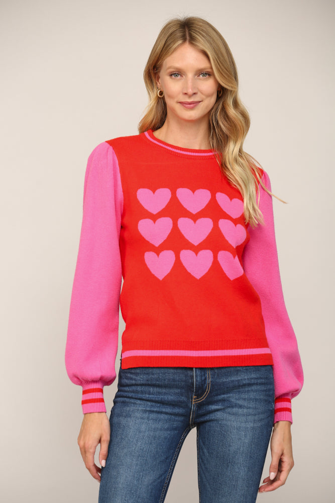 Heart Pattern Sweater- Red/Pink