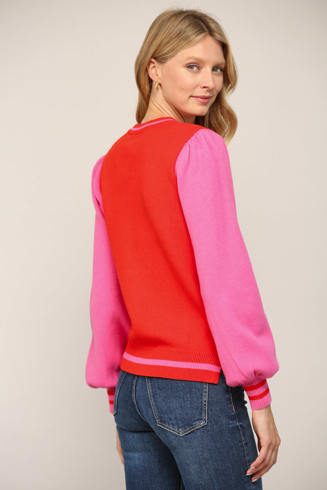 Heart Pattern Sweater- Red/Pink