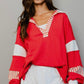 French Terry Pullover- Red/White
