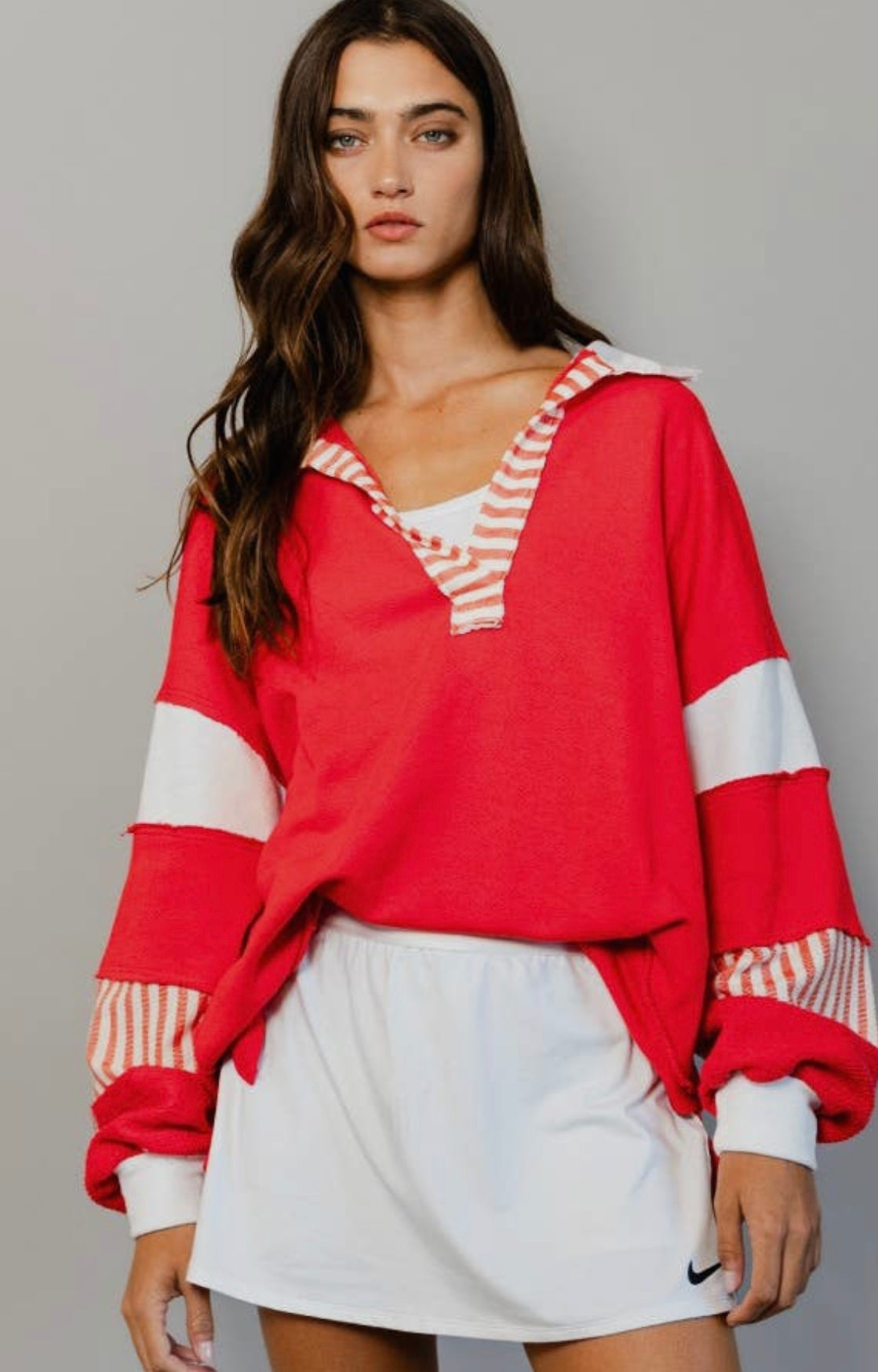 French Terry Pullover- Red/White