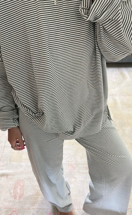 Ceila Stripe Pant- Charcoal