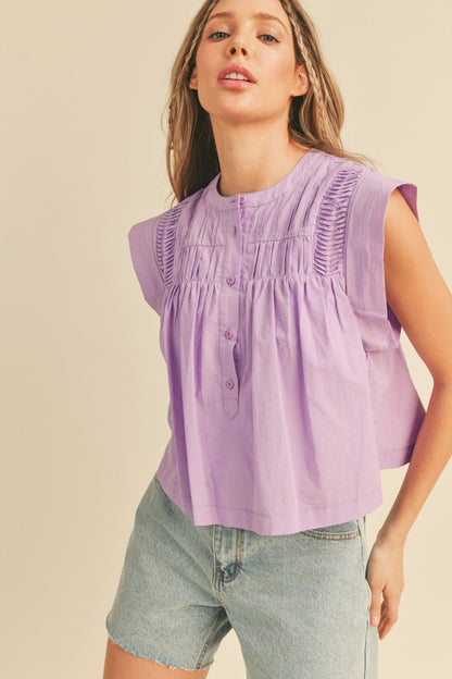 Lavender Shirring Detail Top