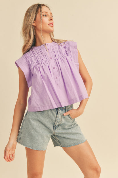 Lavender Shirring Detail Top