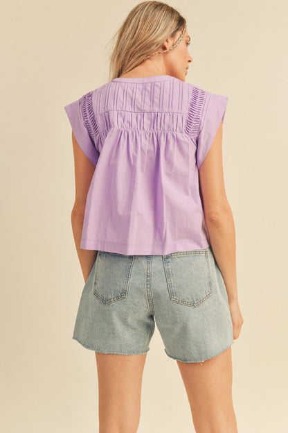 Lavender Shirring Detail Top