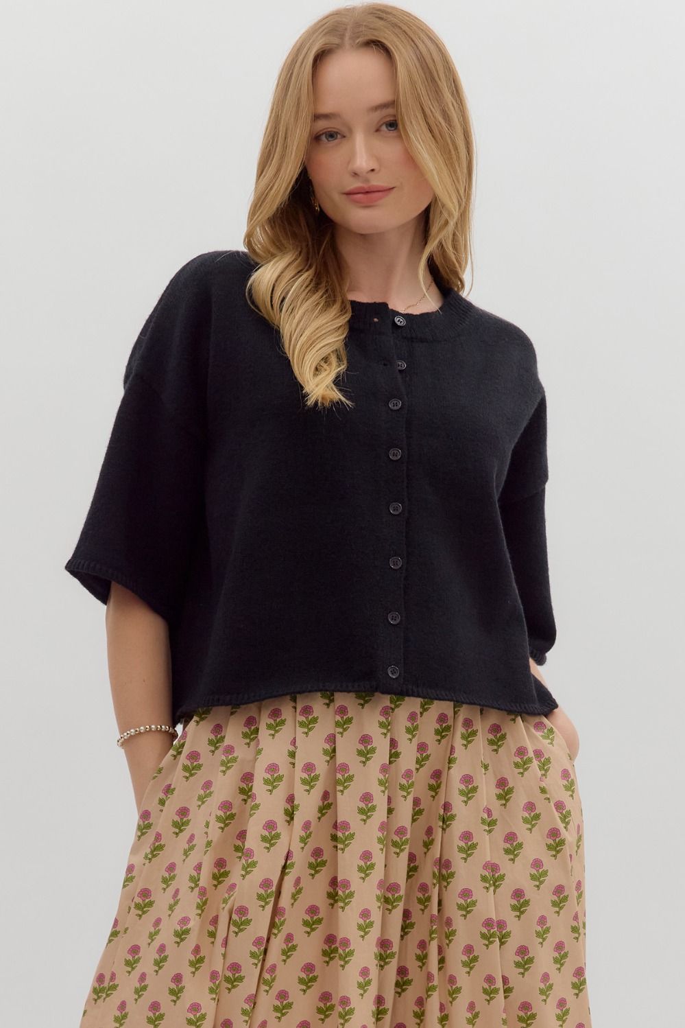 Ava Cardigan Top- Black