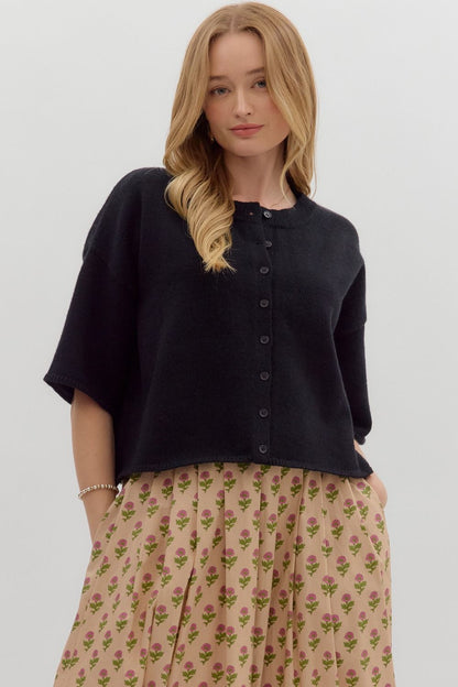 Ava Cardigan Top- Black