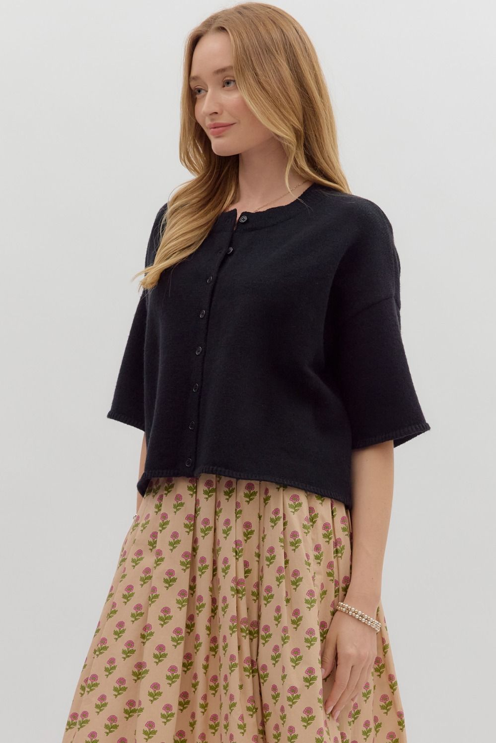 Ava Cardigan Top- Black