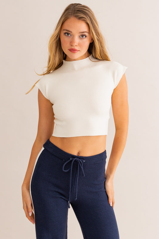 High Neck Sweater Top- Cream