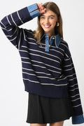 Alyssa Denim Contrast Sweater- Navy/Grey