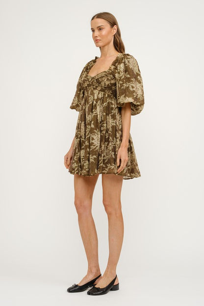 Cara Mini Dress- Brown Floral