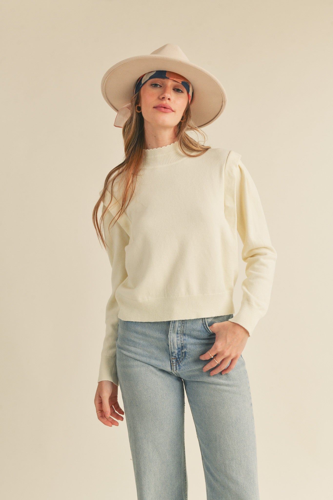 Cream Mock Neck Sweater