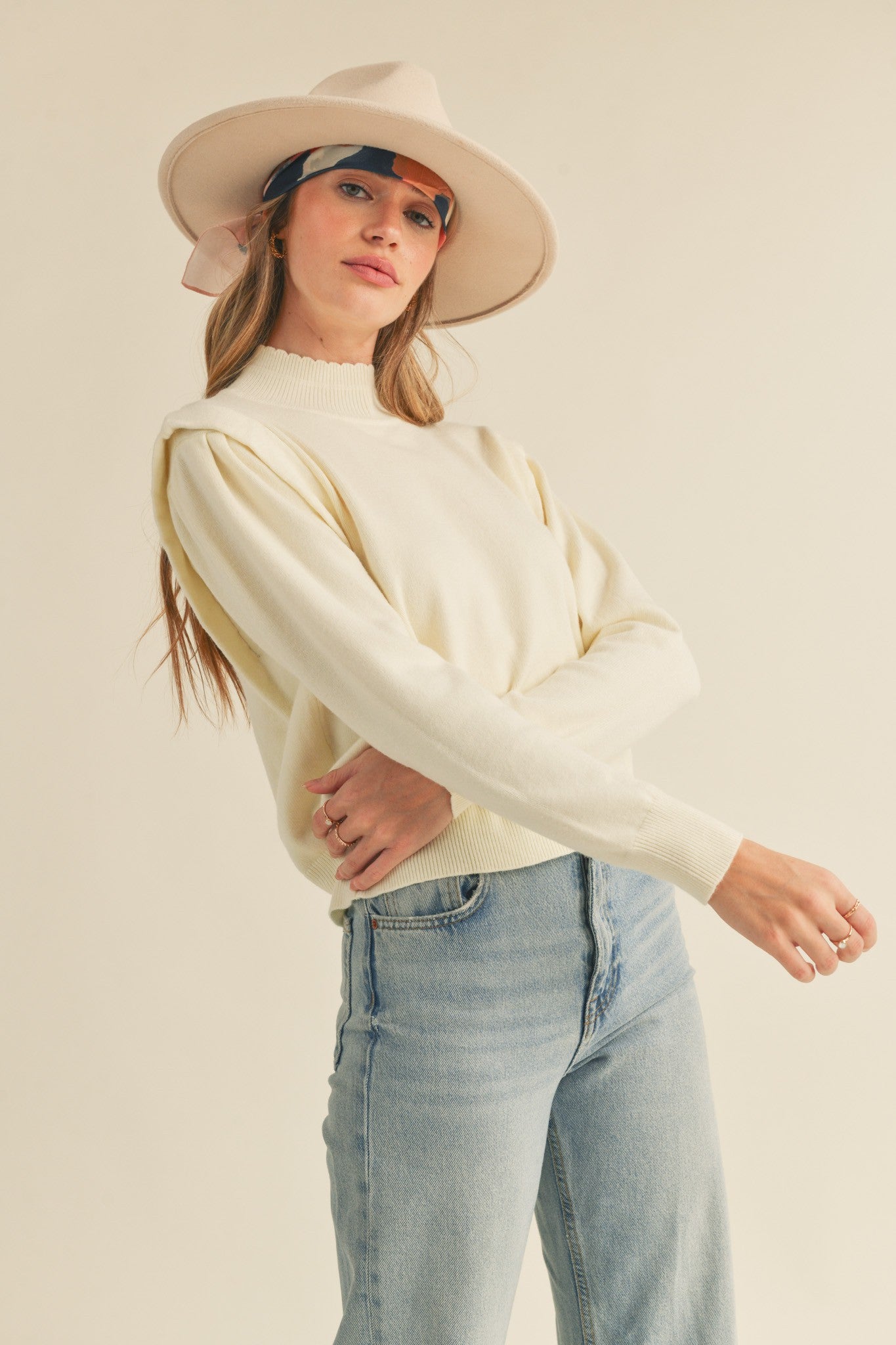 Cream Mock Neck Sweater