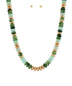 Stone Rondelle Metal Necklace- Green