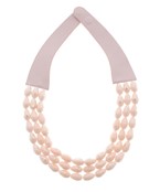 3 Row Faceted T-Drop Bead Necklace- Lt Pink