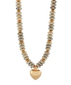 Beads and Puffy Heart Necklace- Beige/Gold