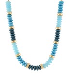Rondelle & Metal Bead Necklace- Blue
