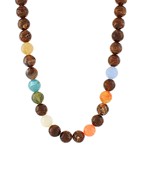 Color Block Acrylic Ball Bead Necklace- Brown Multi