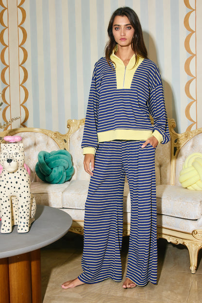 Kennedi Stripe Set- Navy/Yellow