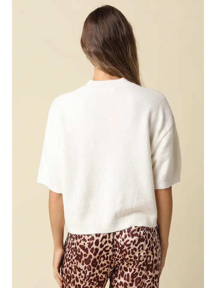 Parker Half-Sleeve Sweater- Ivory