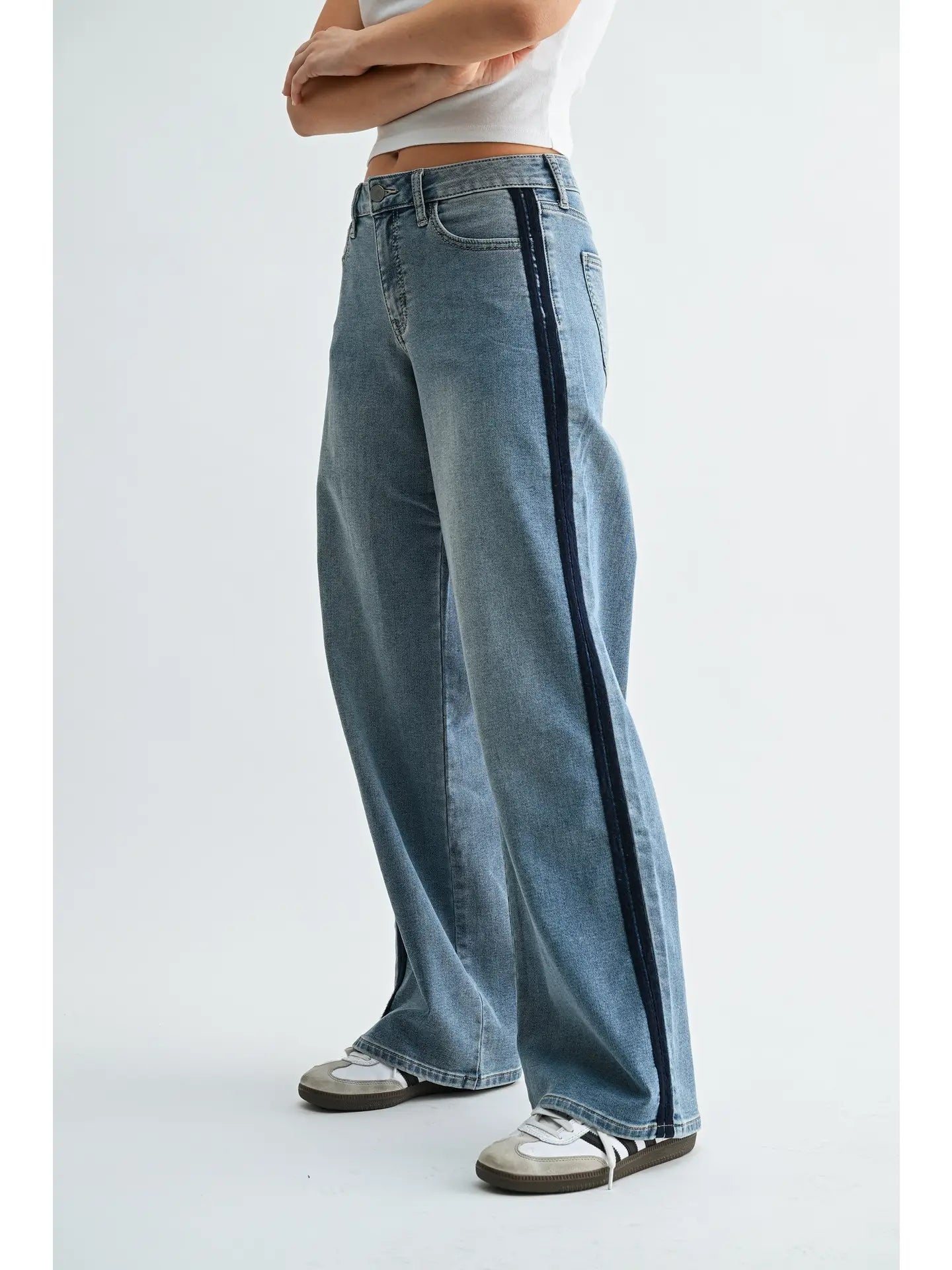 Mid Rise Tuxedo Sweat Pant Jeans - Medium Denim