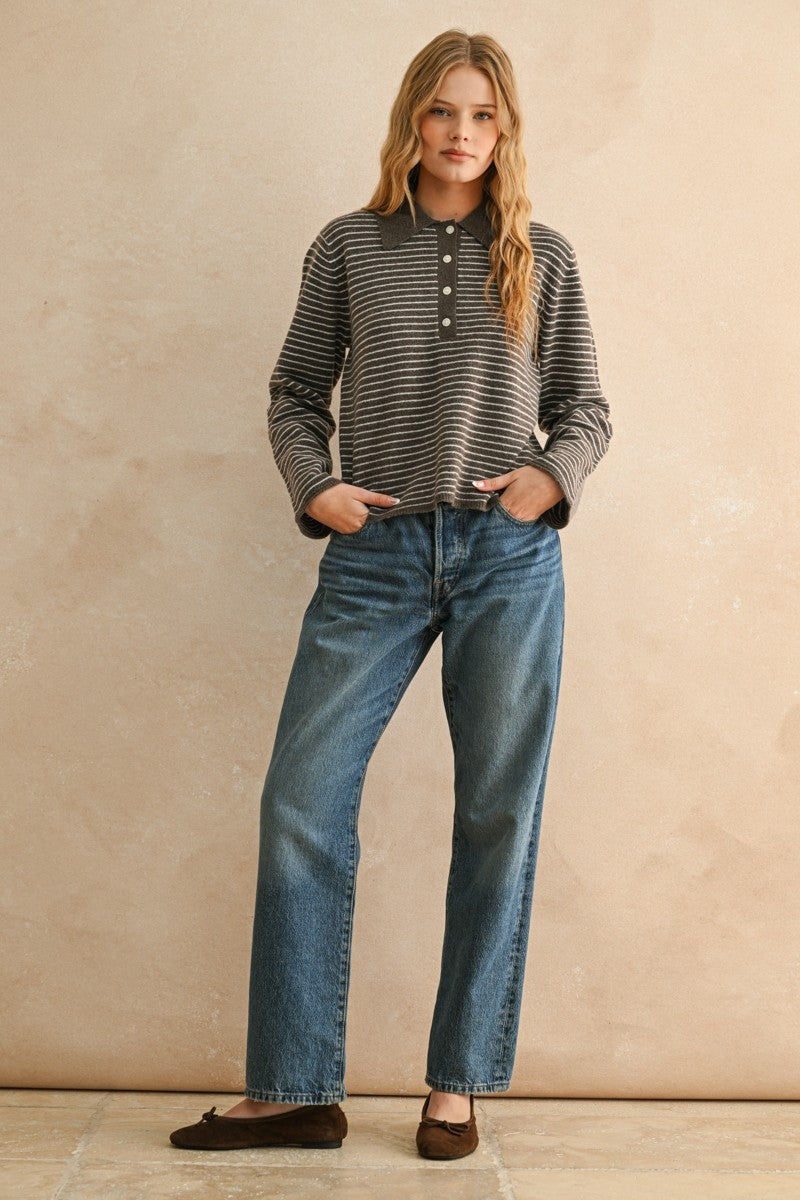 Briggs Stripe Sweater- Brown
