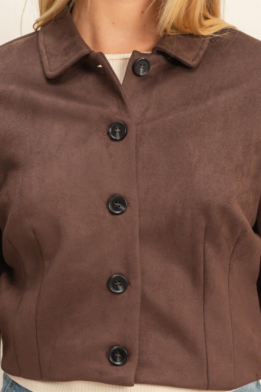 Suede Crop Jacket- Chestnut