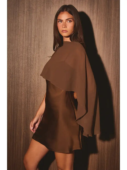 Annaleigh Mini Cape Dress- Brown