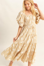 Leaf Print Midi Dress- Taupe
