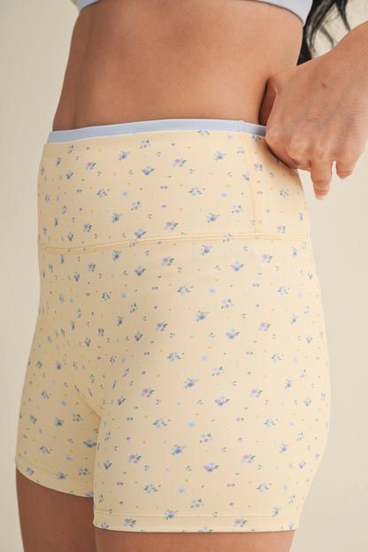 Ditsy Print Biker Shorts Set- Yellow