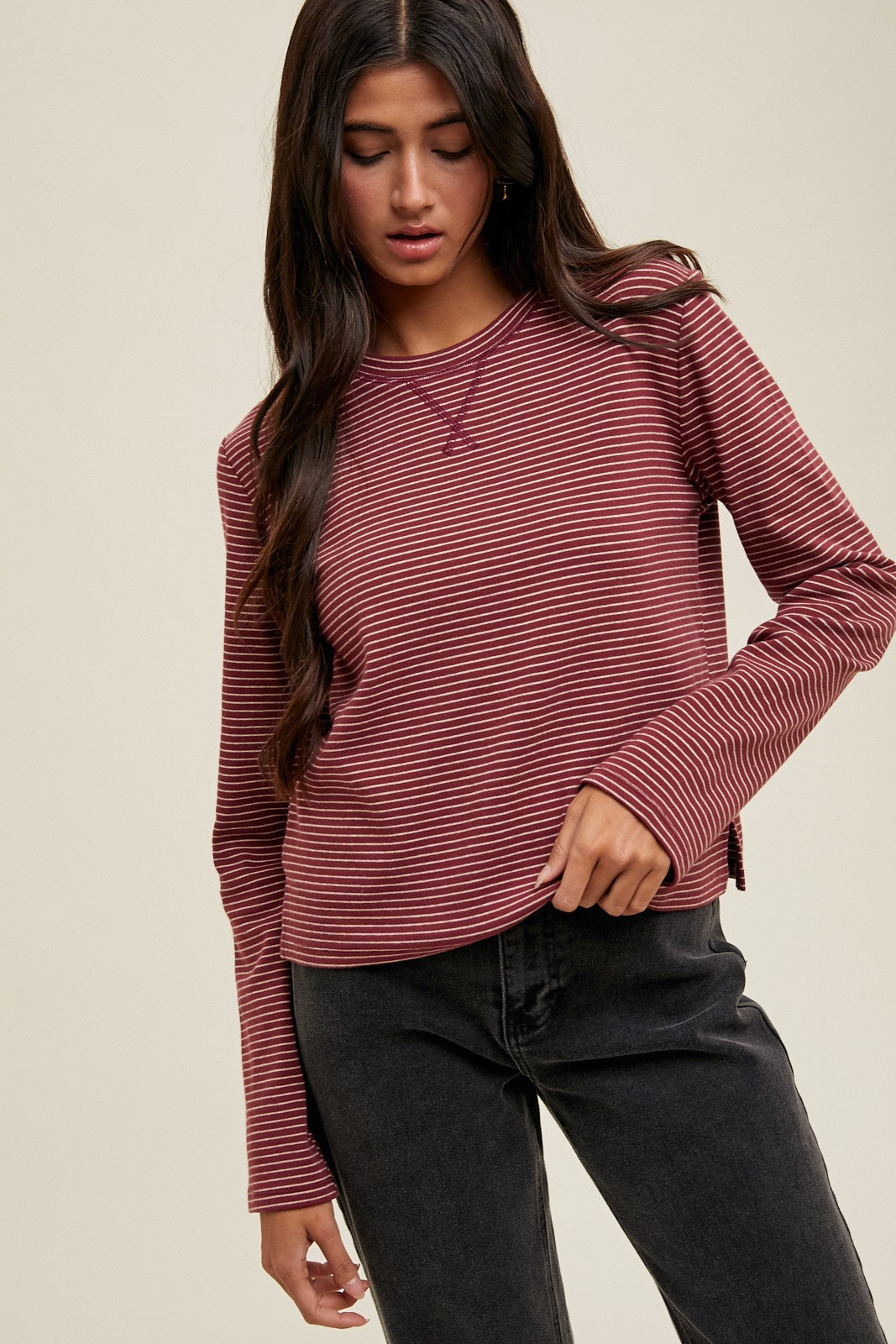 Noah Stripe Top- Wine