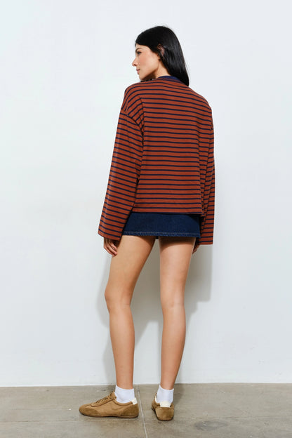 Hasley Striped Top- Brown/Navy