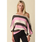 Katie Stripe Dolman Knit Top- Beige/Pink