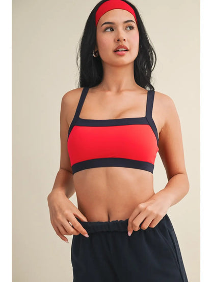 Contrast Block Sports Bra- Blood Orange/Navy