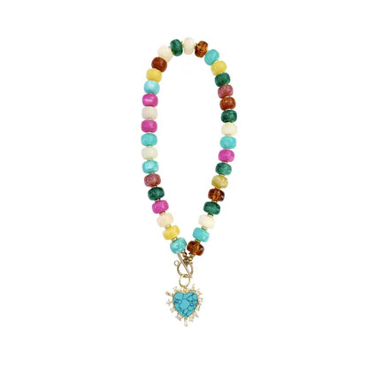 Eiden Multi Color Beaded Necklace with Heart Pendant