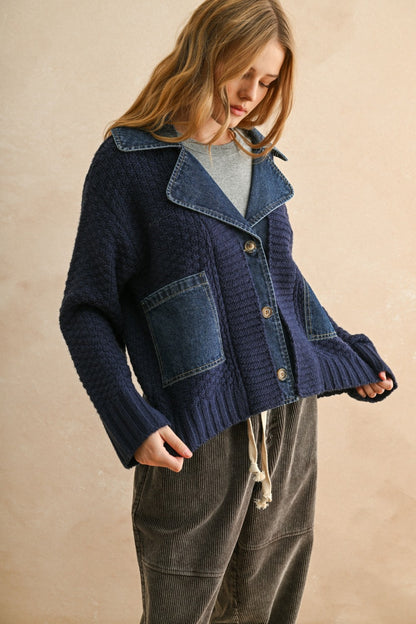 Denim And Knit Combo Jacket