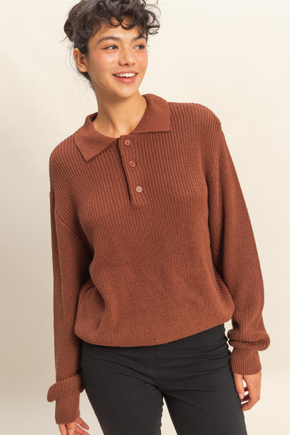 Oversized Collar Sweater- Chestnut