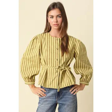 Benica Striped Belted Peplum Blouse