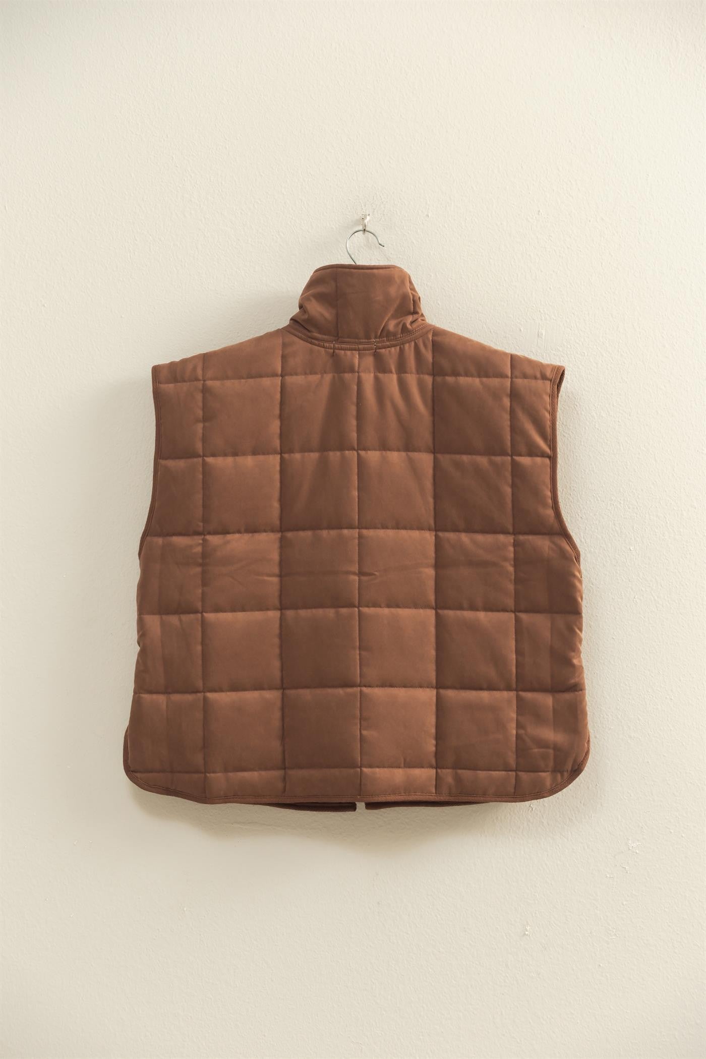 Quilted Zip-front Vest- Brown