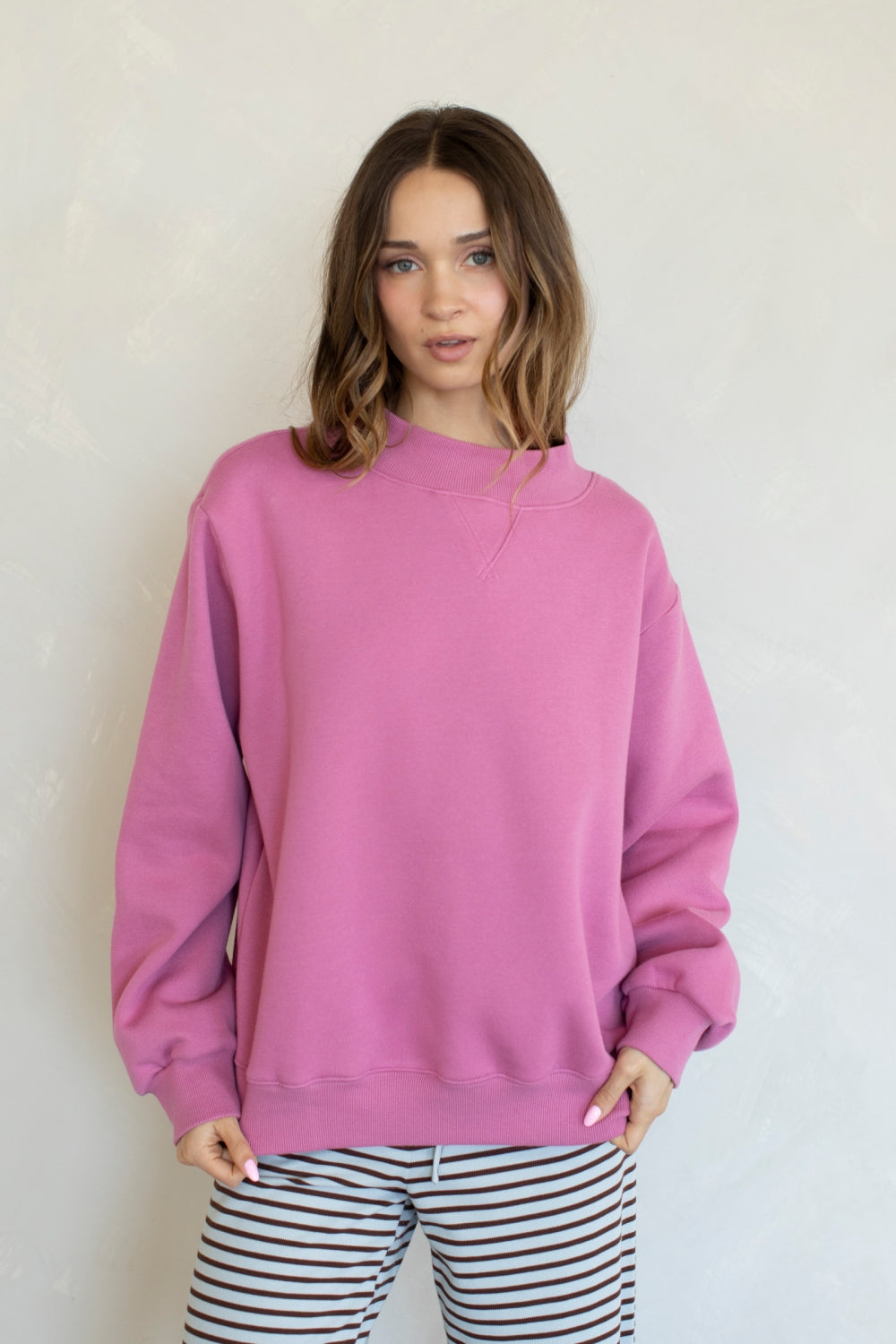 Kiera Mockneck Sweatshirt- Rose