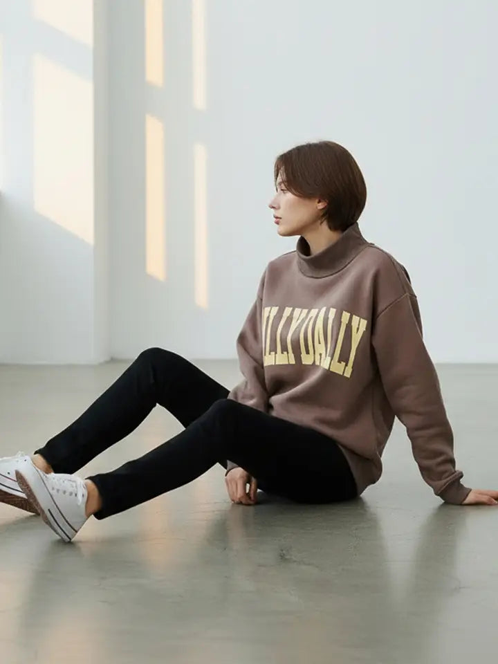 Dilly Dally Mockneck Sweatshirt- Brown/Yellow